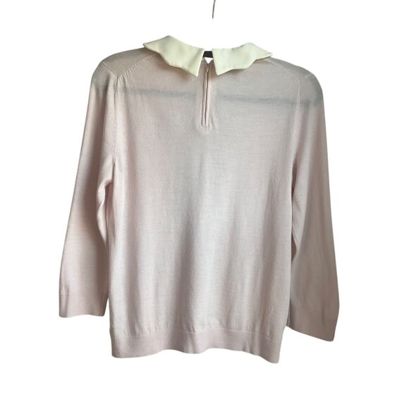 Talbots Pink Sweater Scalloped Peter Pan Collar Bow Merino Wool Old Money Preppy - Picture 2 of 12